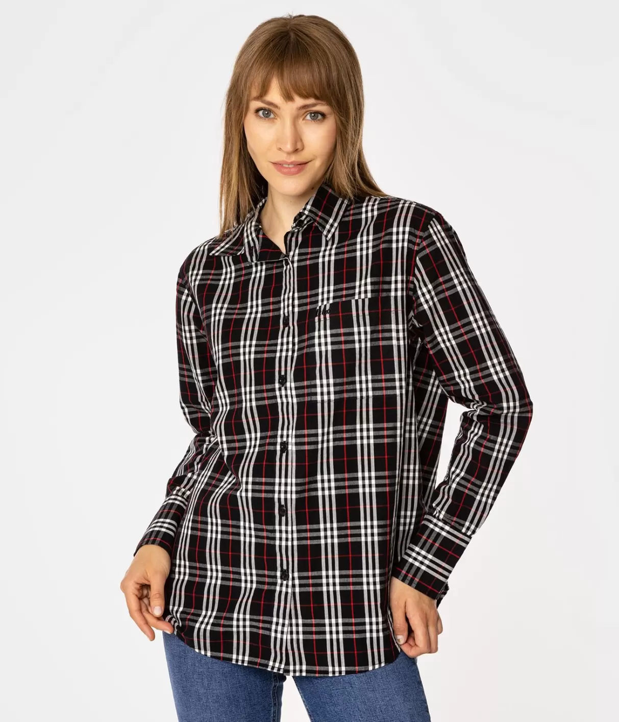 Koszula damska oversize w kratę LENA 2489 BLACK CHECK-Lee Cooper Best Sale