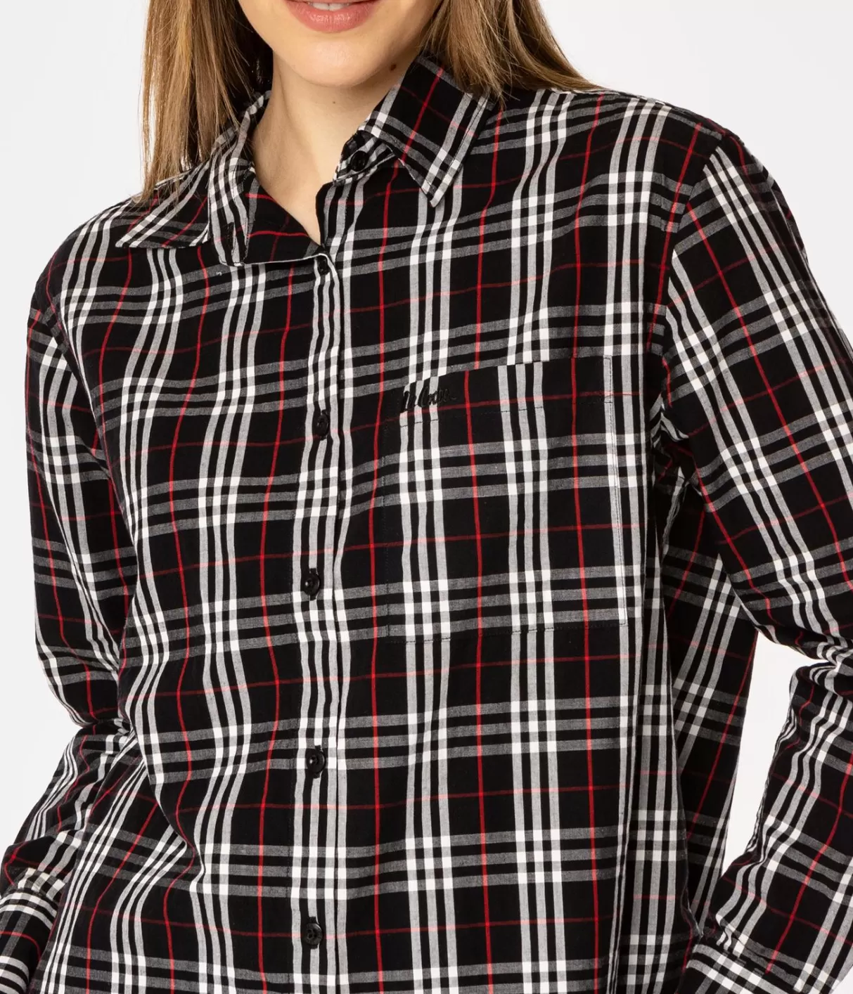 Koszula damska oversize w kratę LENA 2489 BLACK CHECK-Lee Cooper Best Sale