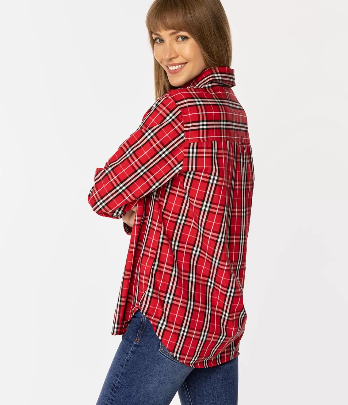 Koszula damska oversize w kratę LENA 2489 RED CHECK-Lee Cooper Best Sale