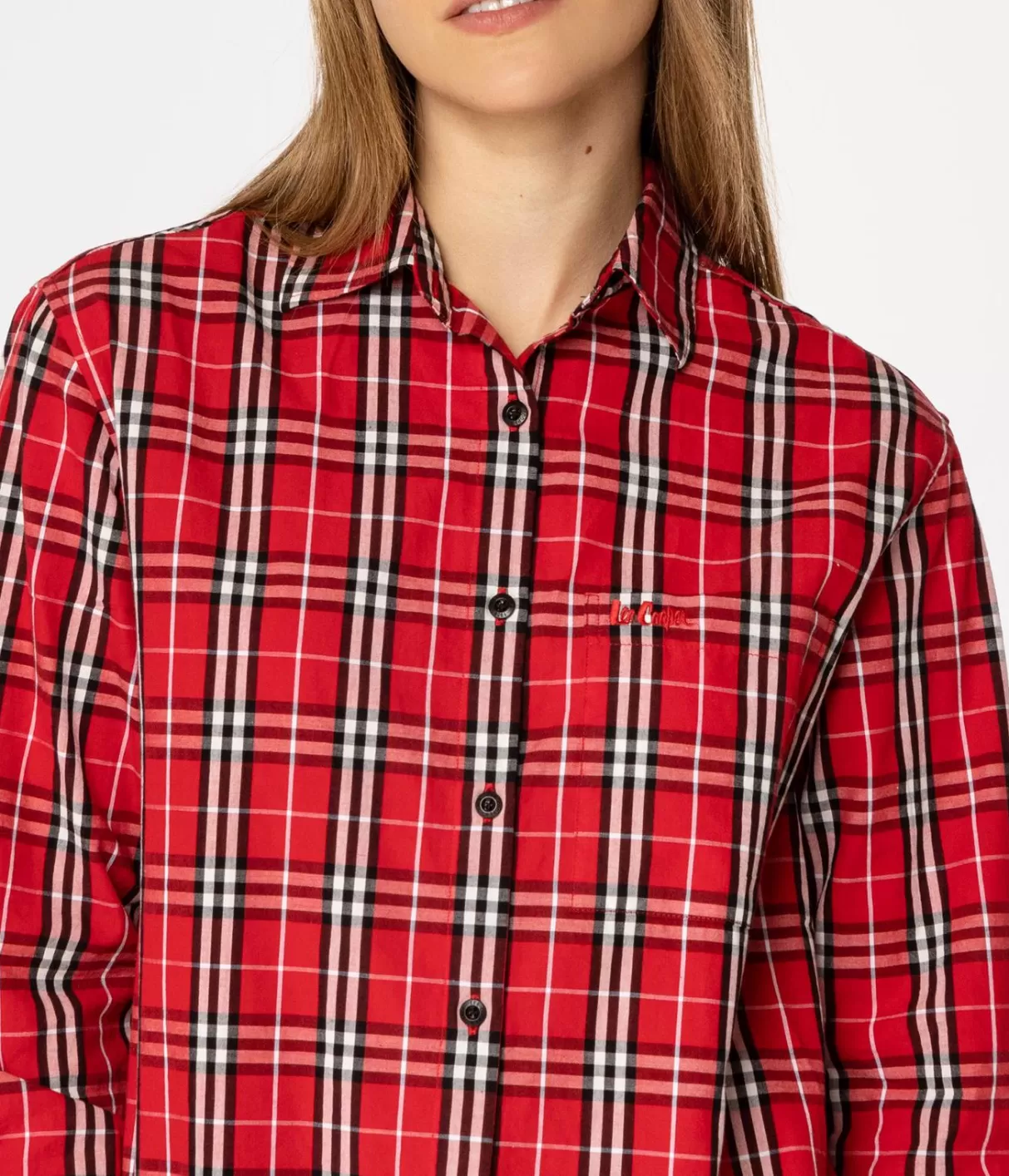 Koszula damska oversize w kratę LENA 2489 RED CHECK-Lee Cooper Best Sale
