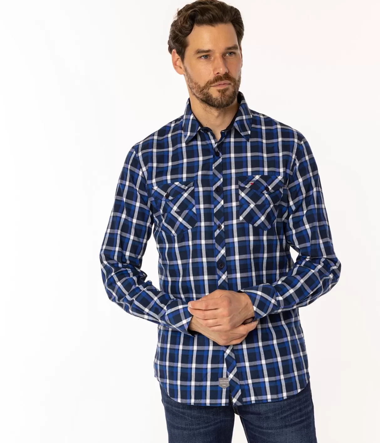 Koszula meska slim w kratę MALT 13KZ BLUE-Lee Cooper Fashion