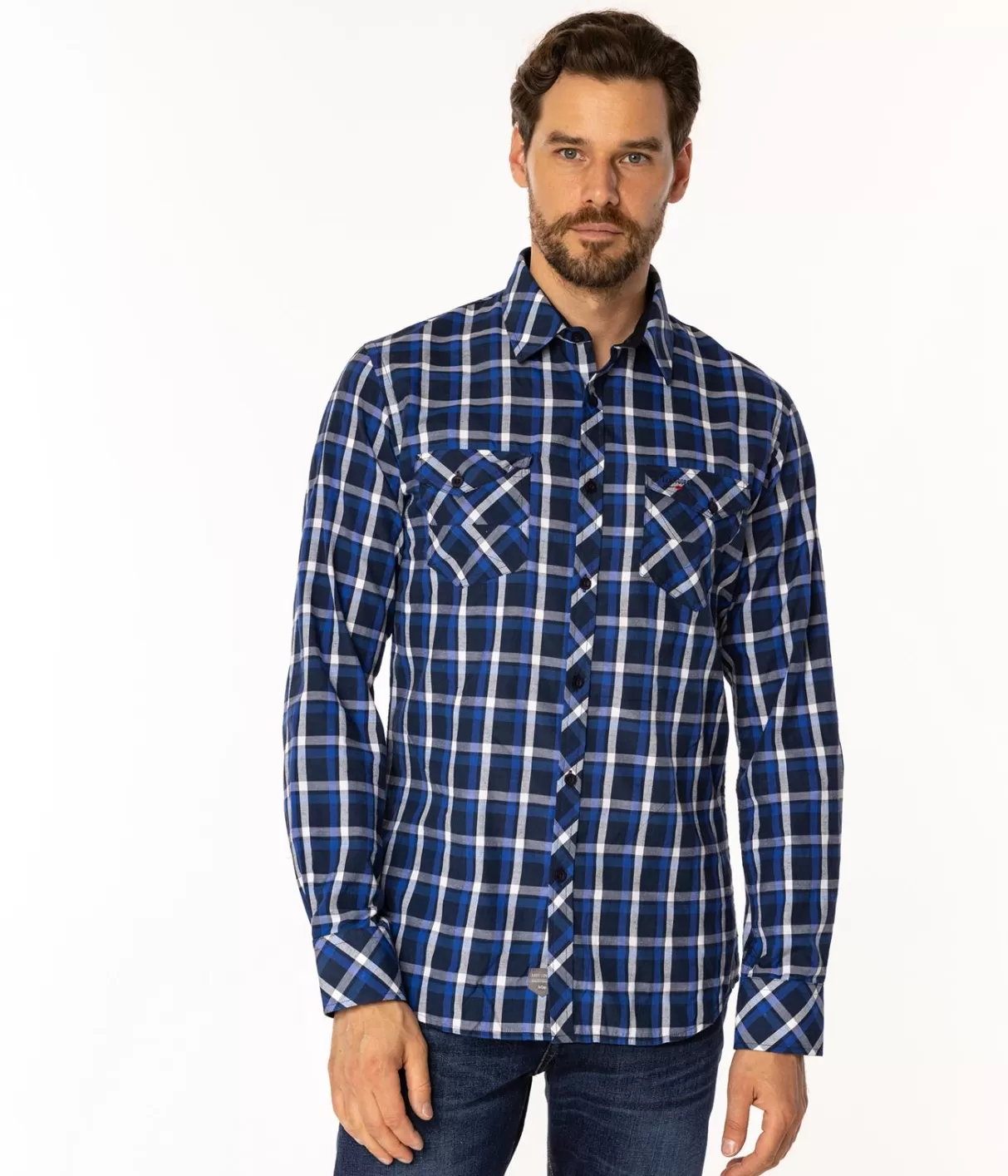Koszula meska slim w kratę MALT 13KZ BLUE-Lee Cooper Fashion