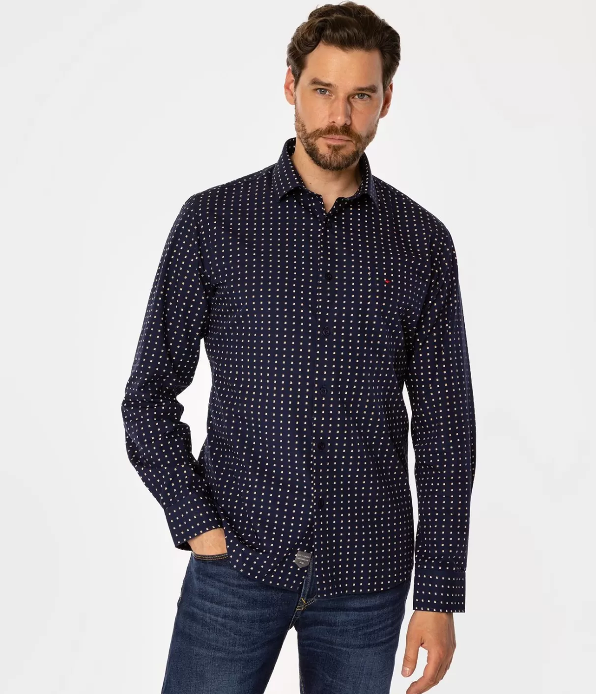 Koszula meska slim z mikroprintem WINDSOR 62MP NAVY-Lee Cooper Outlet