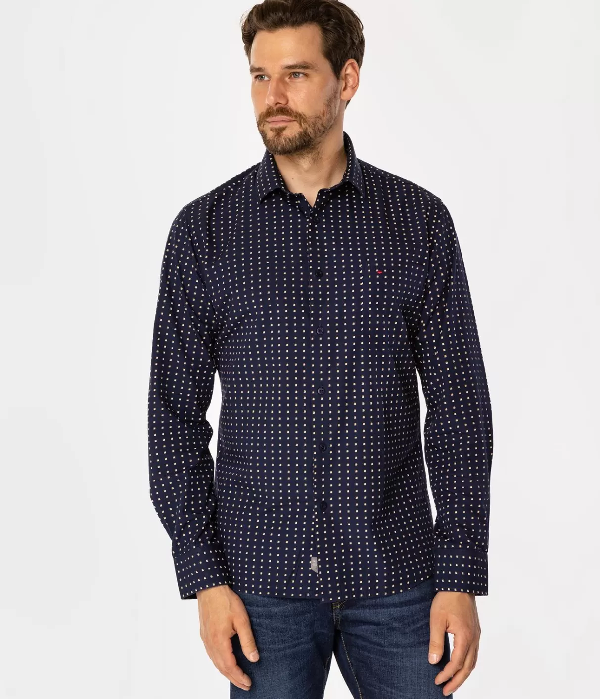 Koszula meska slim z mikroprintem WINDSOR 62MP NAVY-Lee Cooper Outlet