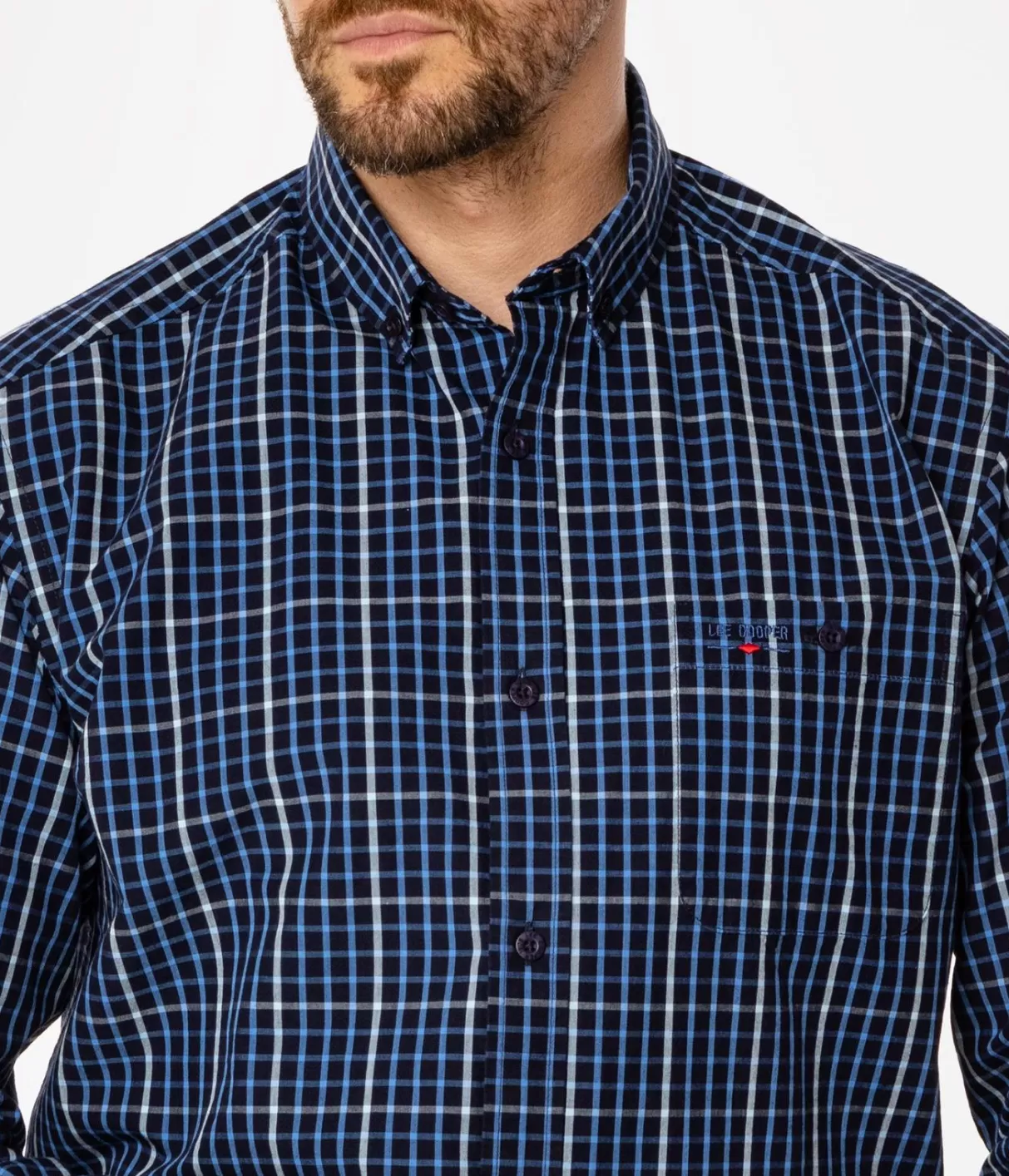 Koszula męska comfort w drobną kratkę NEW TENBY 32KZ BLUE-Lee Cooper Clearance