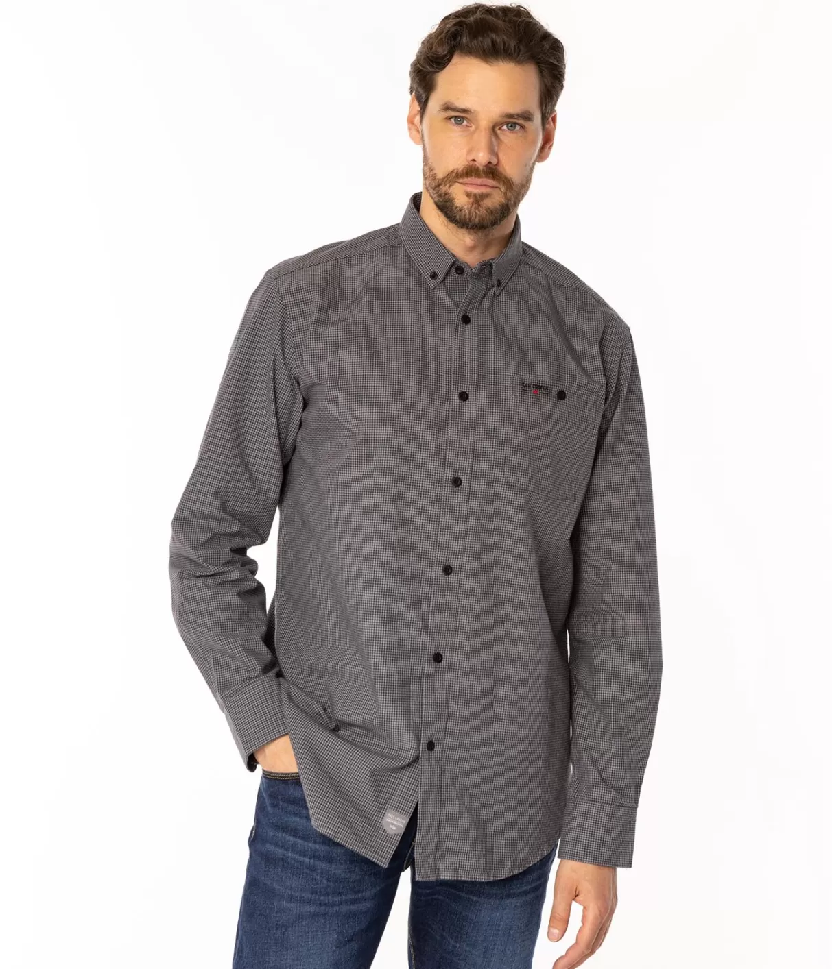Koszula męska comfort w drobną kratkę NEW TENBY 36KZ GREY-Lee Cooper Sale
