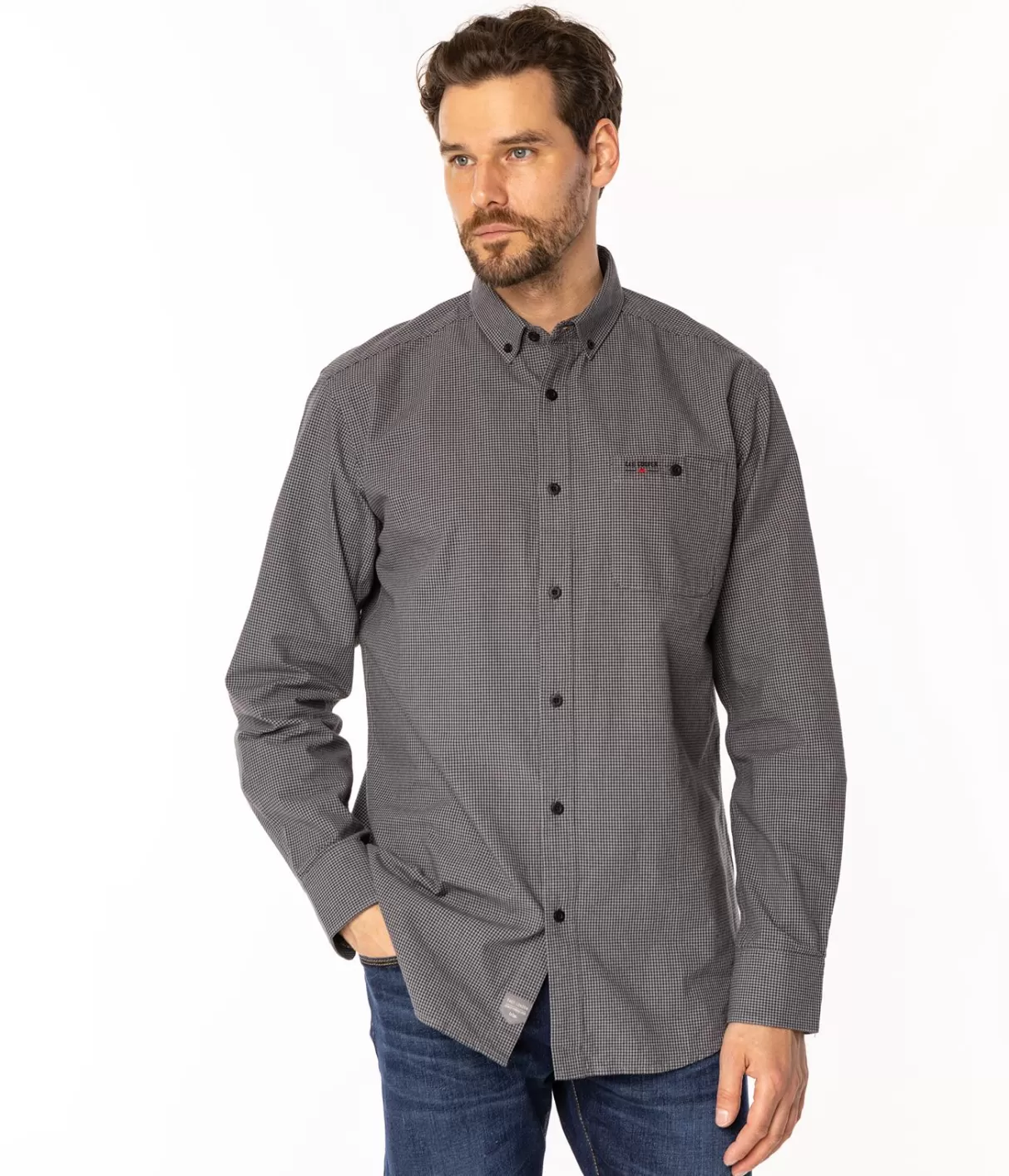Koszula męska comfort w drobną kratkę NEW TENBY 36KZ GREY-Lee Cooper Sale