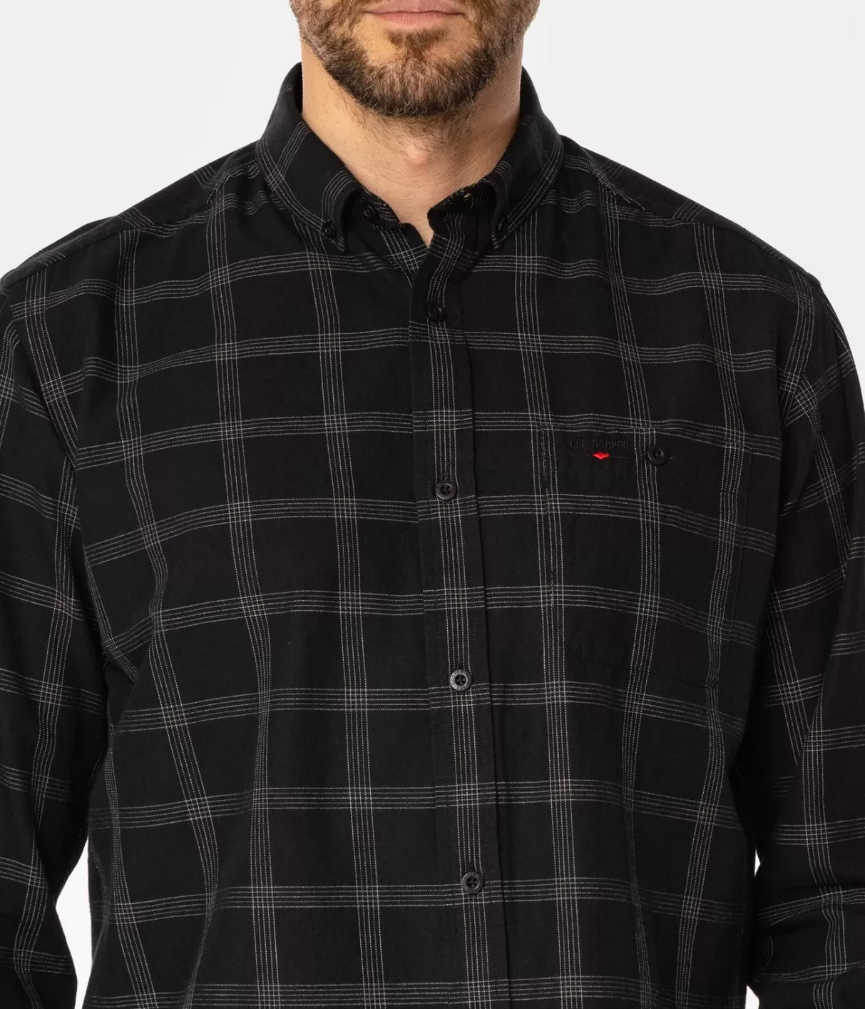 Koszula męska comfort w kratę NEW TENBY 12KZ BLACK-Lee Cooper Best Sale