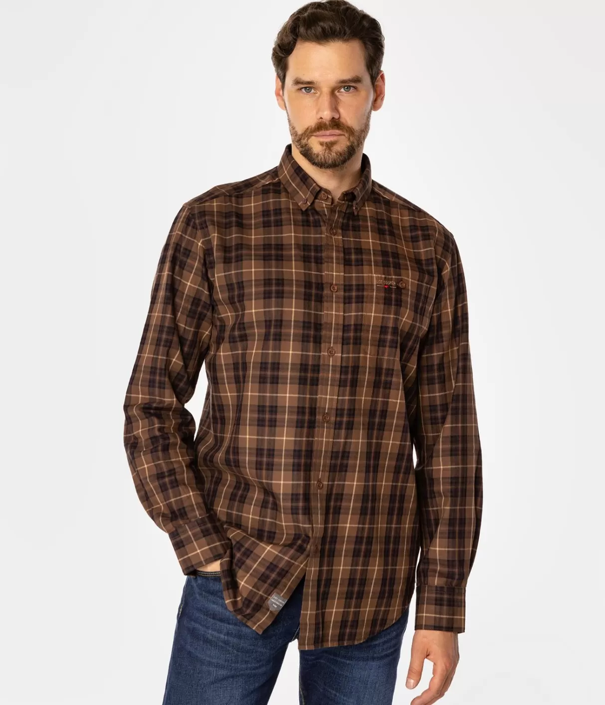 Koszula męska comfort w kratę NEW TENBY 10KZ BROWN-Lee Cooper Shop