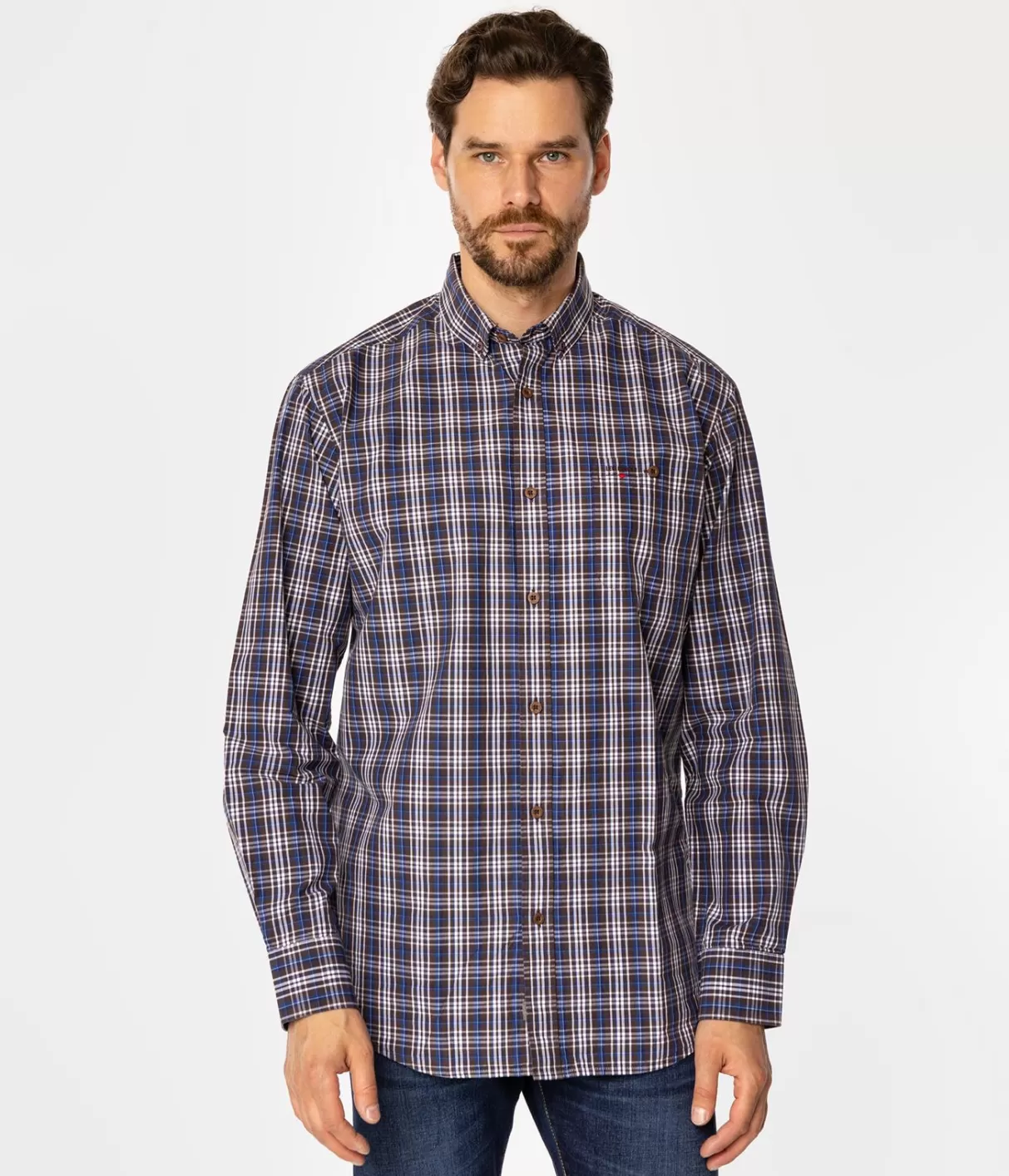 Koszula męska comfort w kratę NEW TENBY 33KZ BROWN-Lee Cooper New