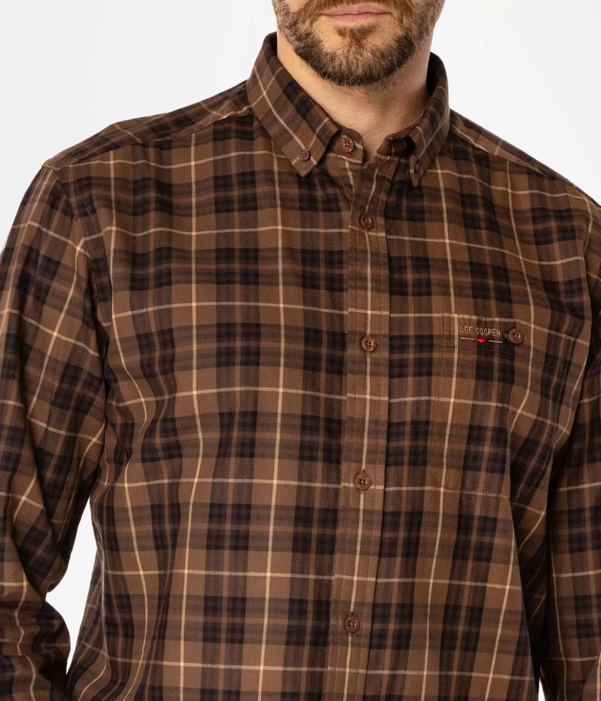 Koszula męska comfort w kratę NEW TENBY 10KZ BROWN-Lee Cooper Shop