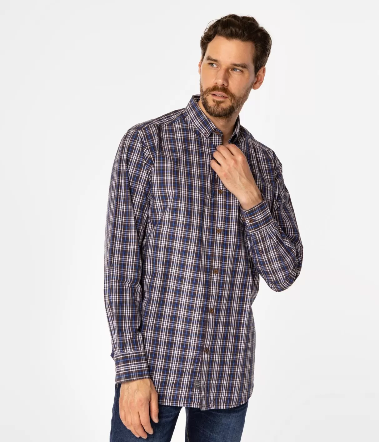 Koszula męska comfort w kratę NEW TENBY 33KZ BROWN-Lee Cooper New