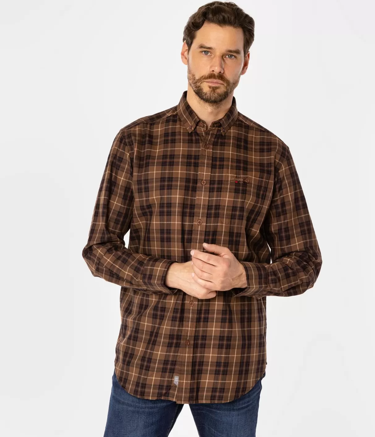 Koszula męska comfort w kratę NEW TENBY 10KZ BROWN-Lee Cooper Shop
