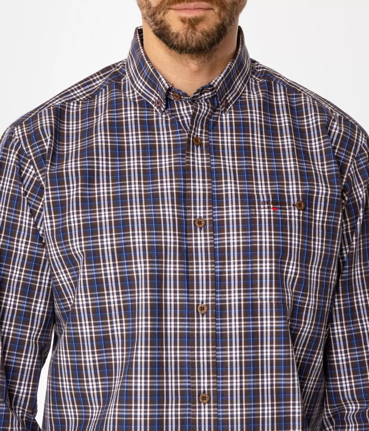 Koszula męska comfort w kratę NEW TENBY 33KZ BROWN-Lee Cooper New