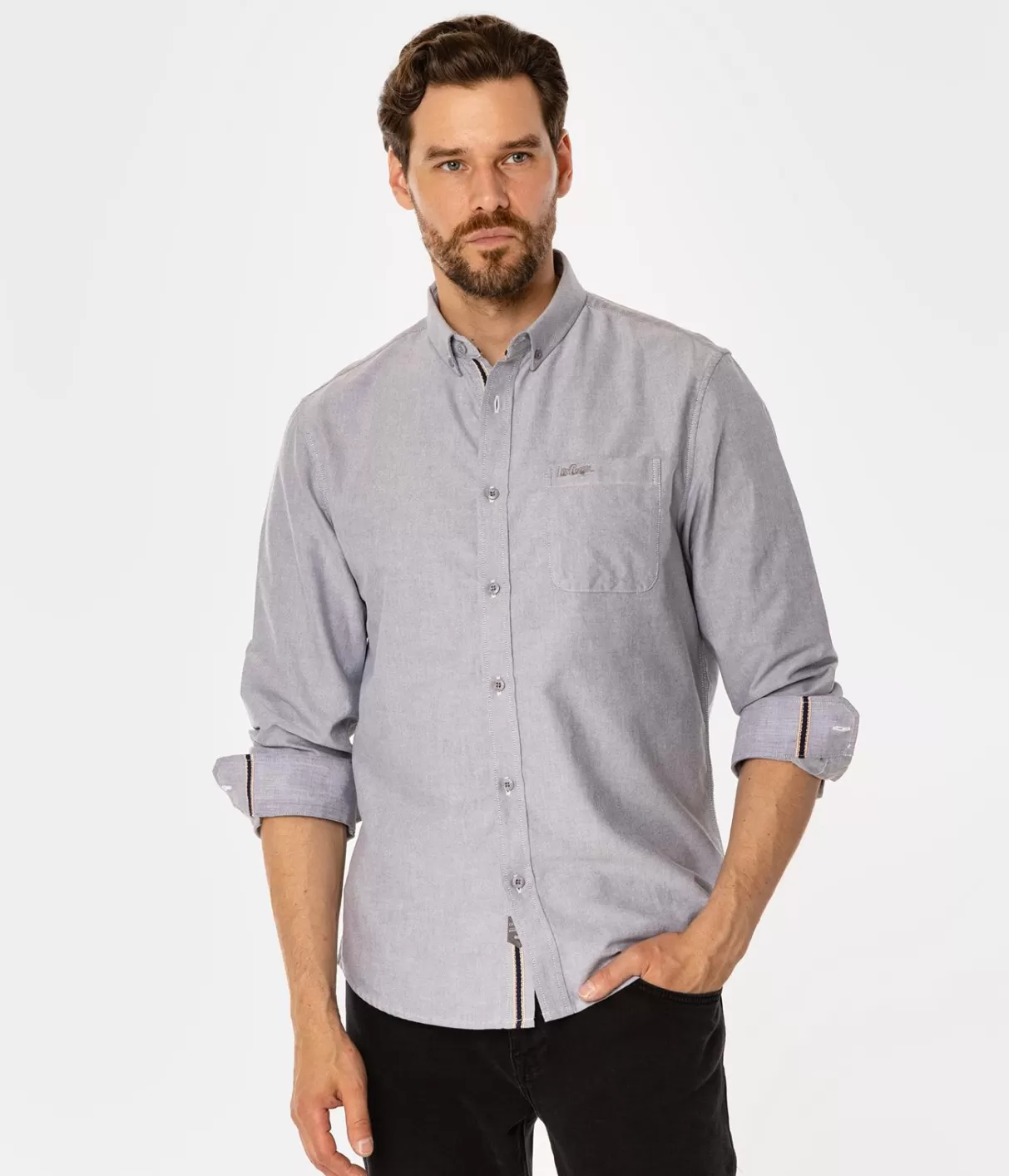 Koszula męska regular LARS OXFORD GREY-Lee Cooper Fashion