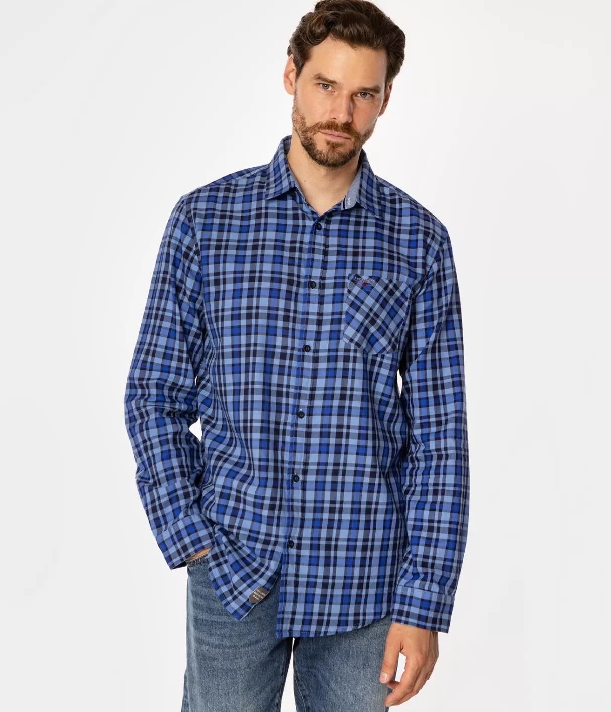 Koszula męska regular w kratę SCOTT 5751 CORONET BLUE-Lee Cooper Clearance