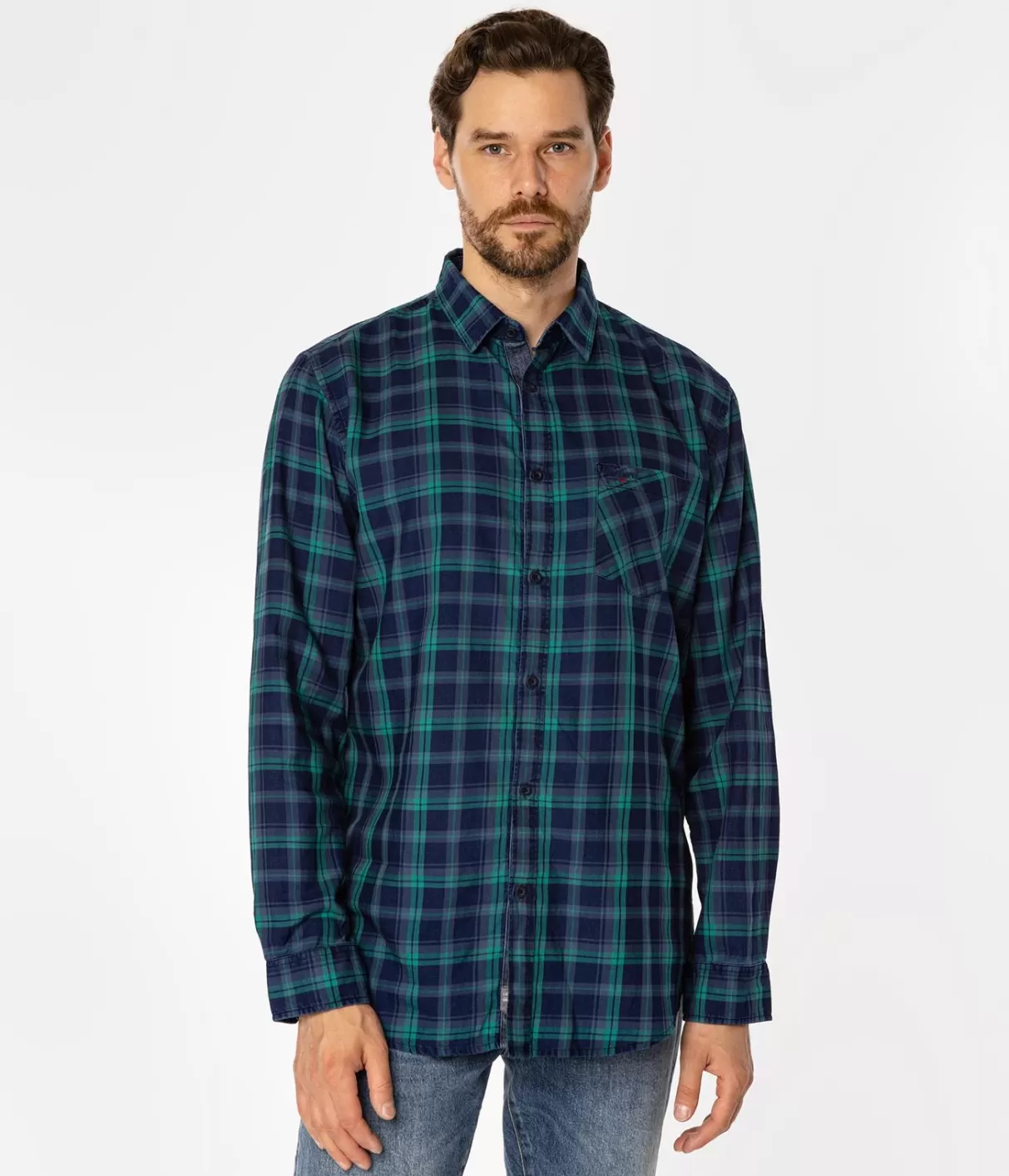 Koszula męska regular w kratę SCOTT 5737 GREEN INDIGO-Lee Cooper Outlet