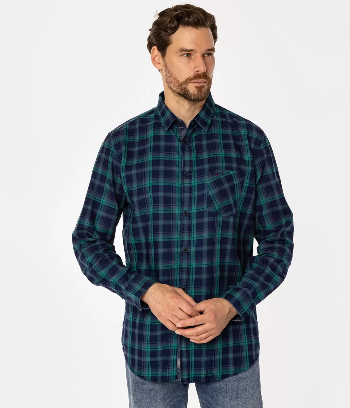 Koszula męska regular w kratę SCOTT 5737 GREEN INDIGO-Lee Cooper Outlet