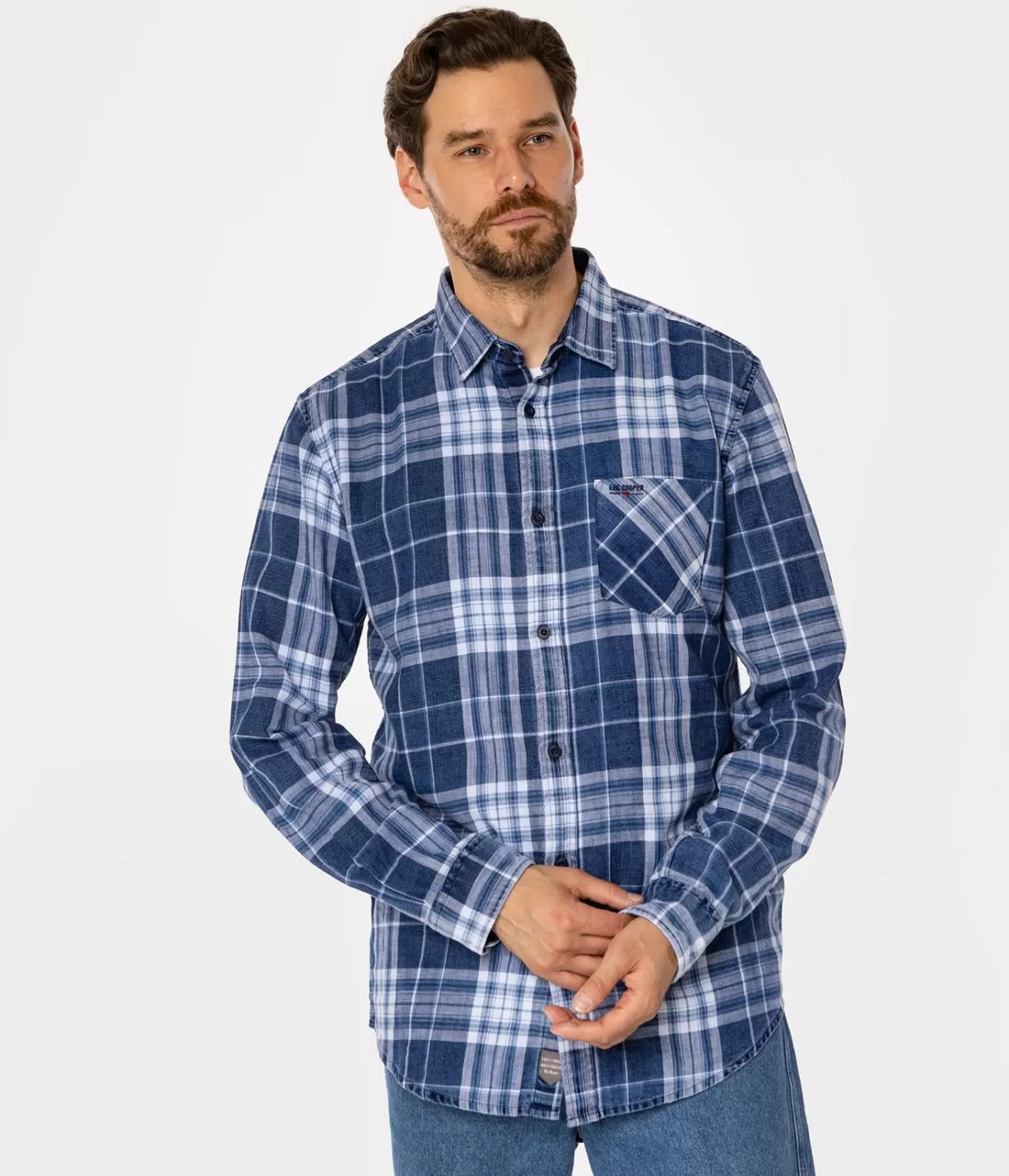 Koszula męska regular w kratę SCOTT 5735 NAVY INDIGO-Lee Cooper Flash Sale