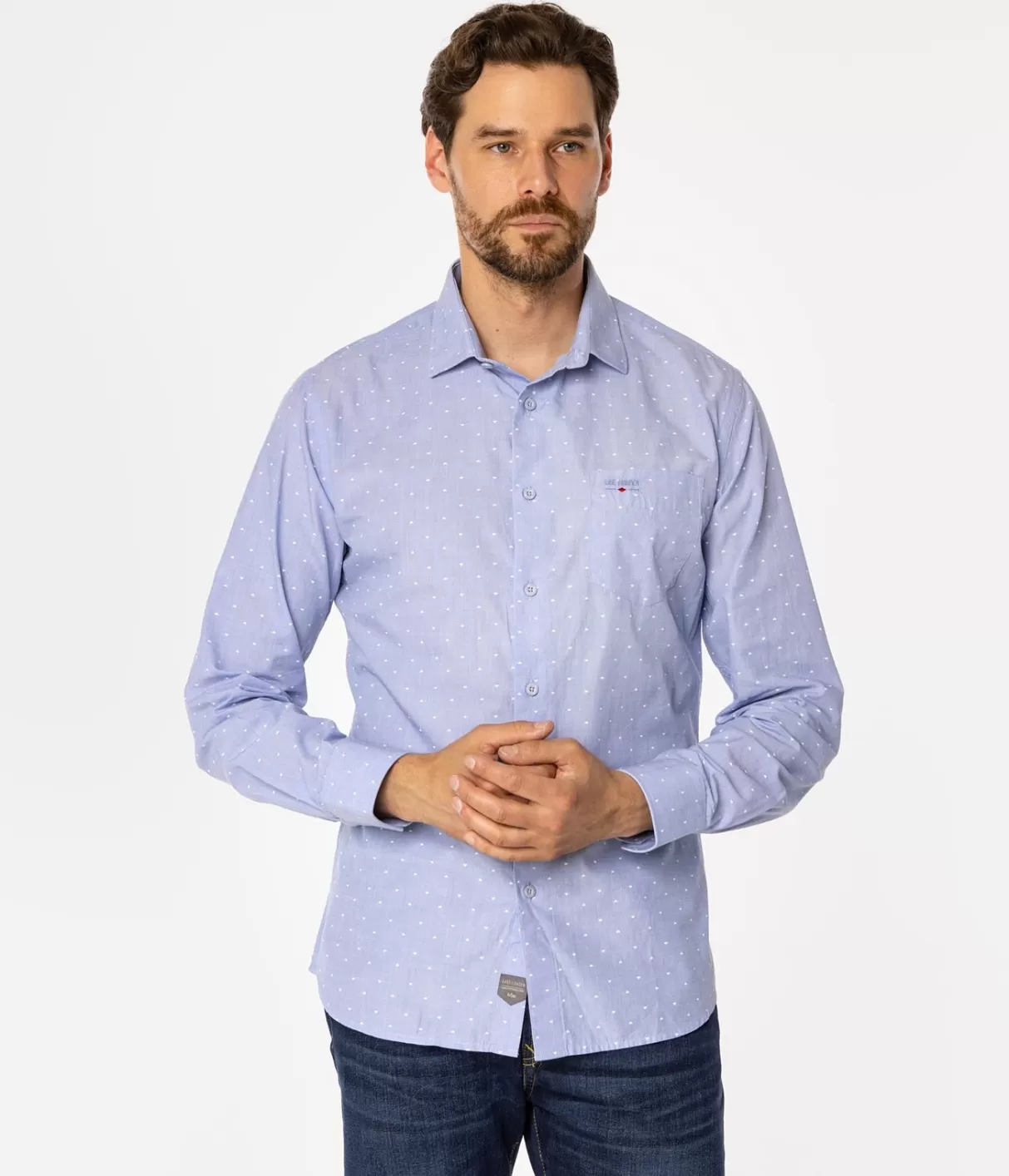 Koszula męska slim z mikroprintem WINDSOR 41MP BLUE-Lee Cooper Online