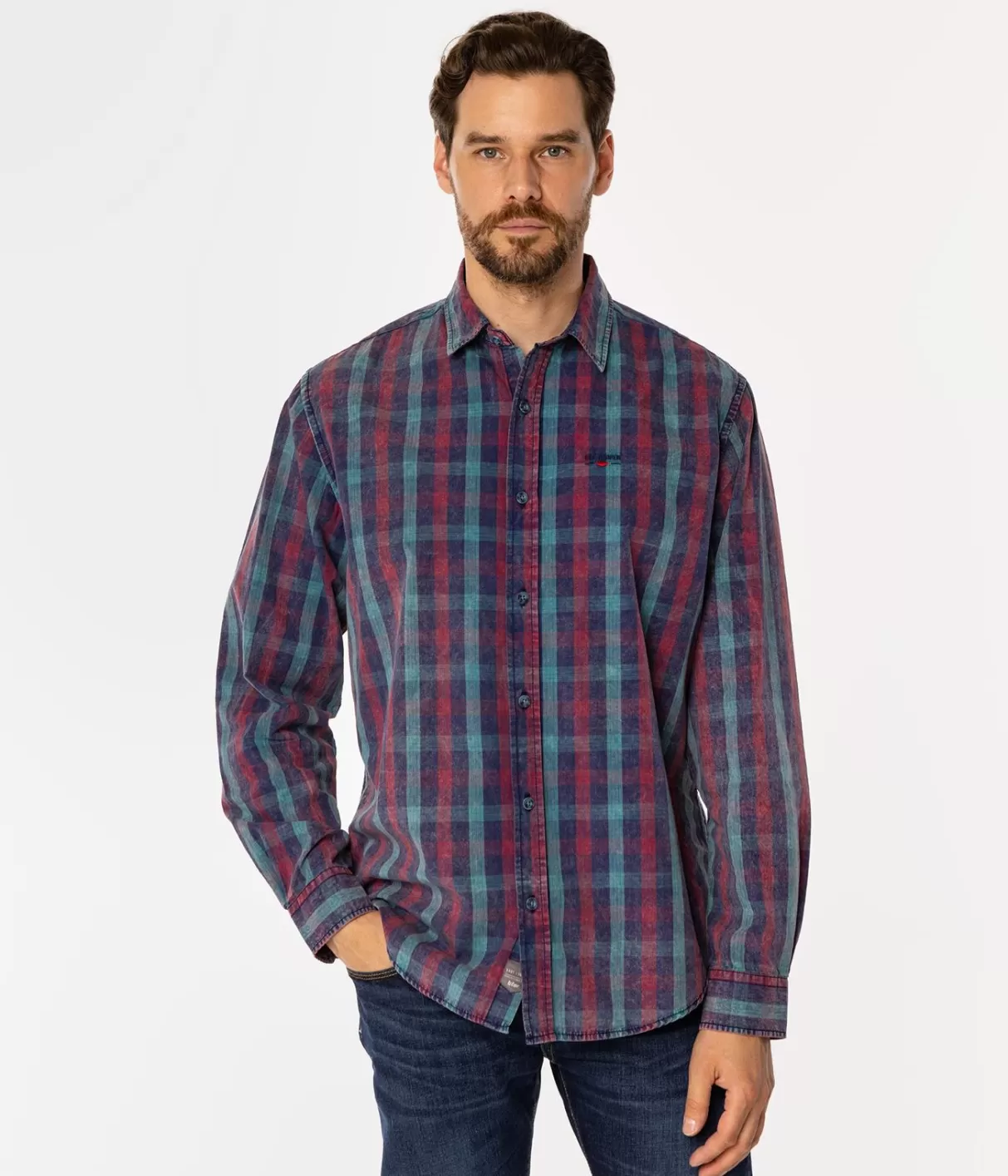 Koszula regular w kratę WAYNE 9308 GREEN INDIGO-Lee Cooper Store