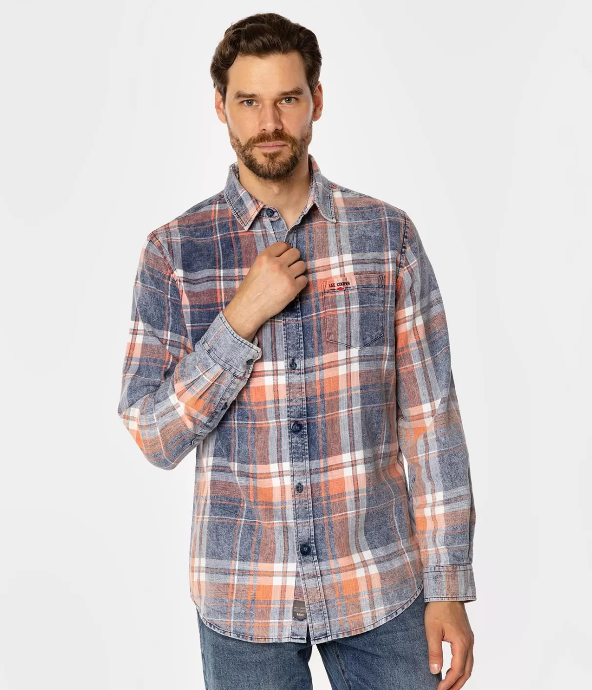 Koszula regular w kratę WILL 9339 ORANGE INDIGO-Lee Cooper Hot