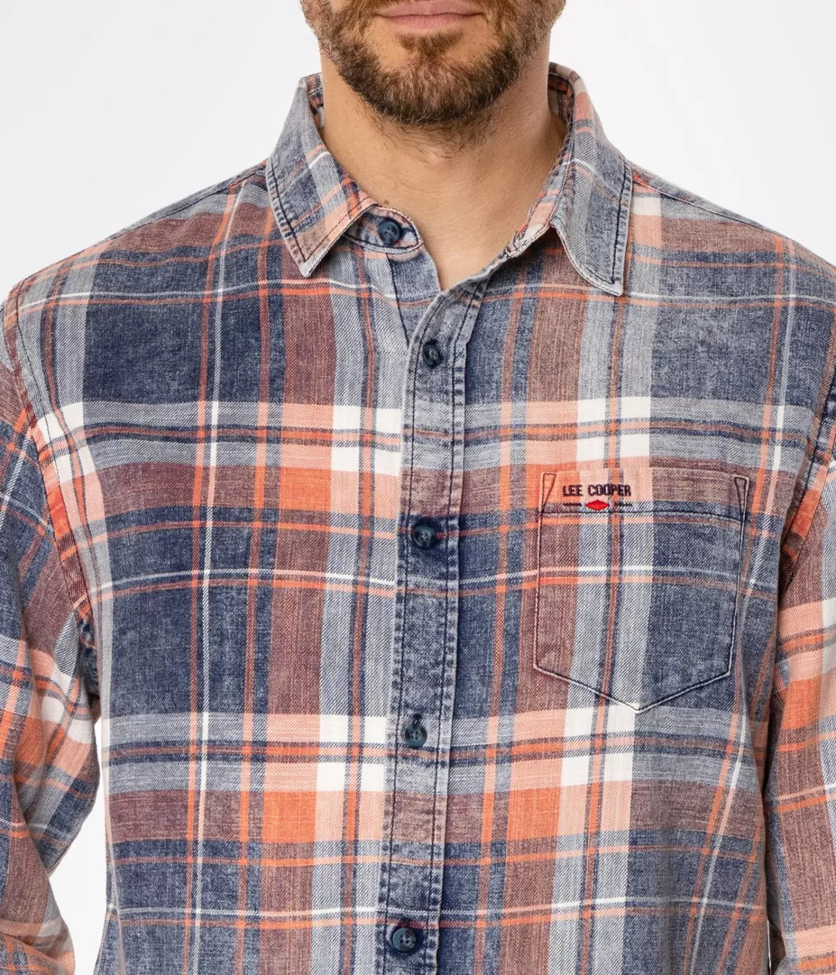 Koszula regular w kratę WILL 9339 ORANGE INDIGO-Lee Cooper Hot