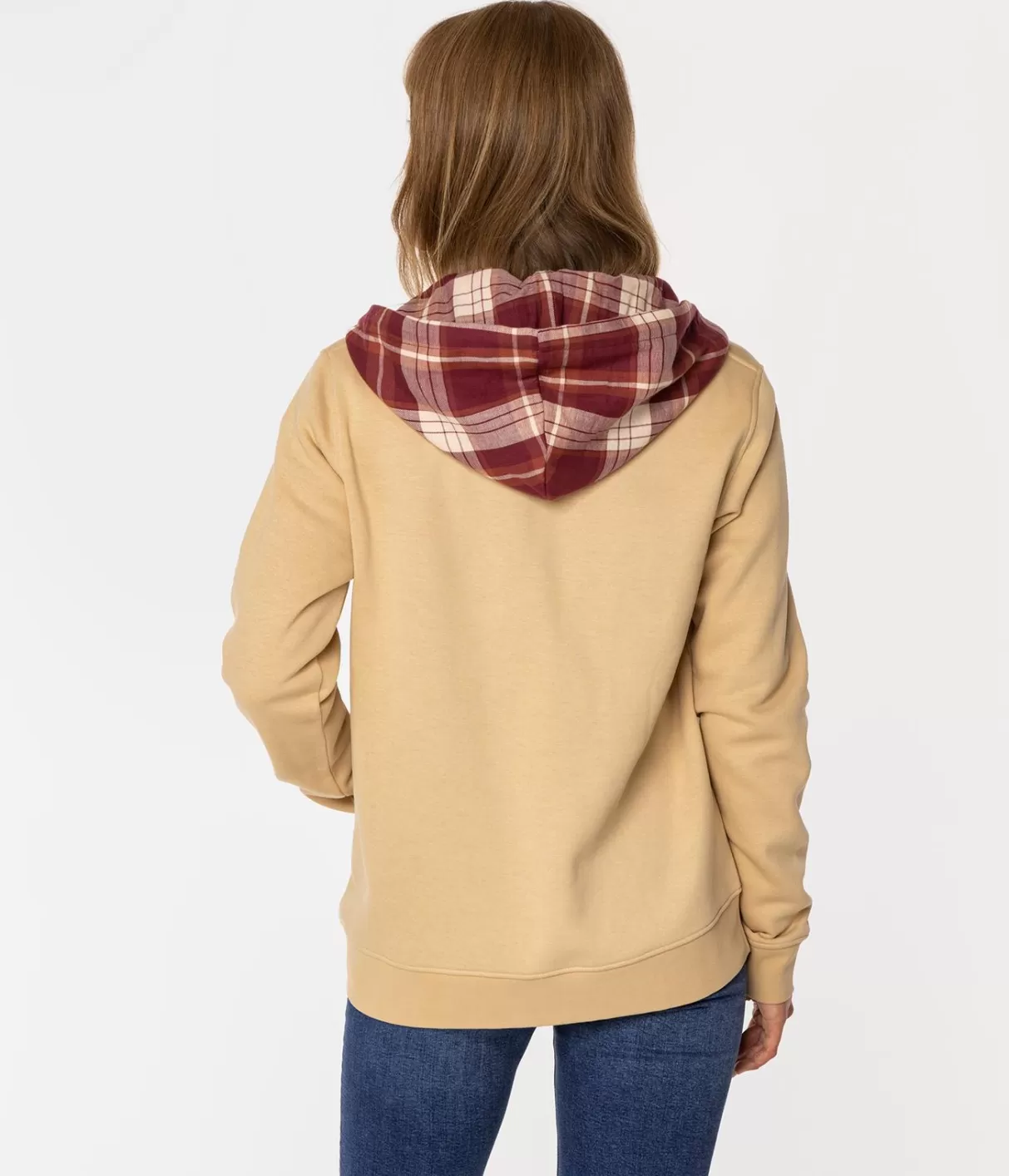 Rozpinana bluza damska z kapturem w kratę SAMIRA 4561 WARM SAND-Lee Cooper Store