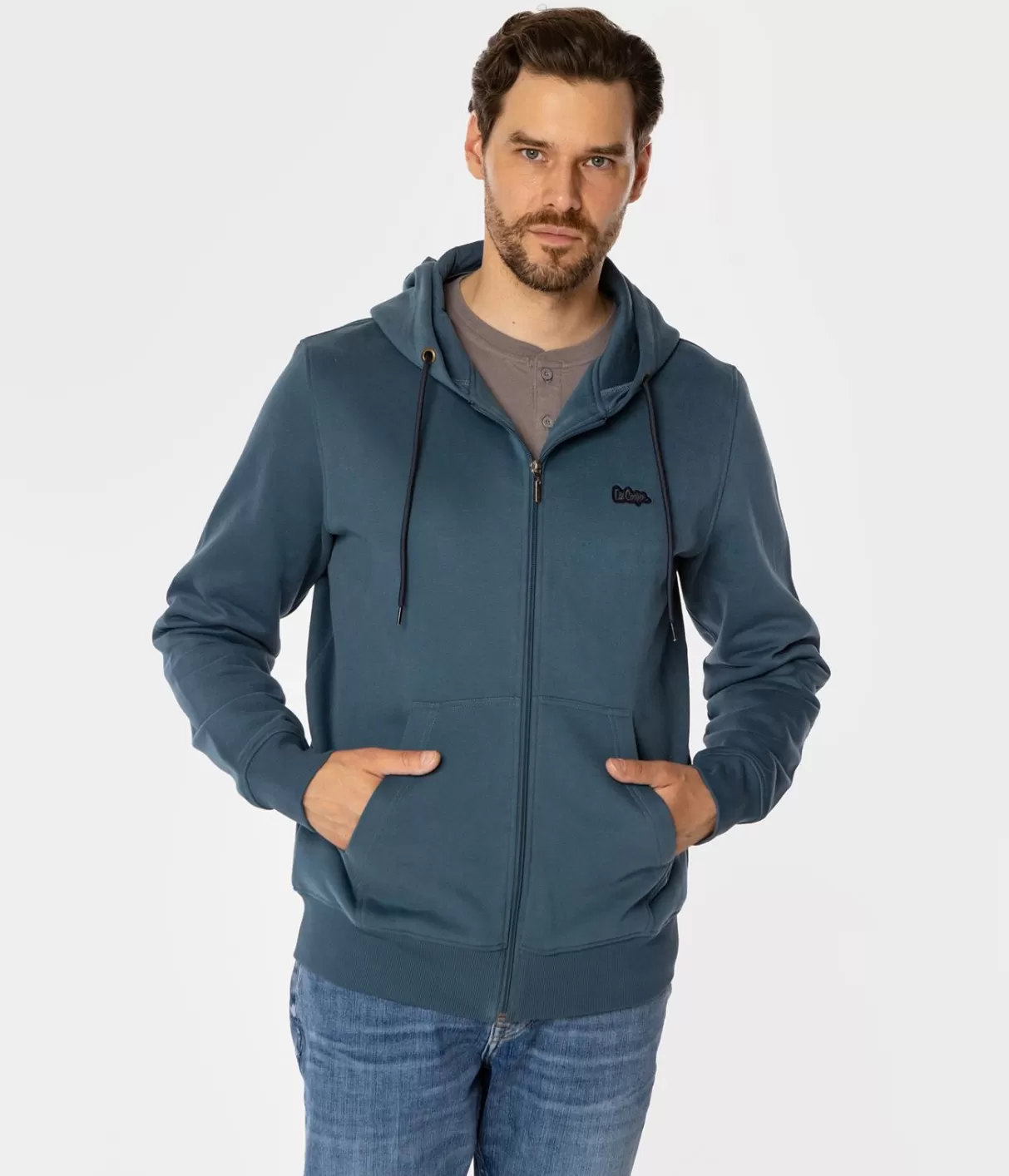 Rozpinana bluza męska z kapturem ZANE 4302 INDIAN TEAL-Lee Cooper Sale