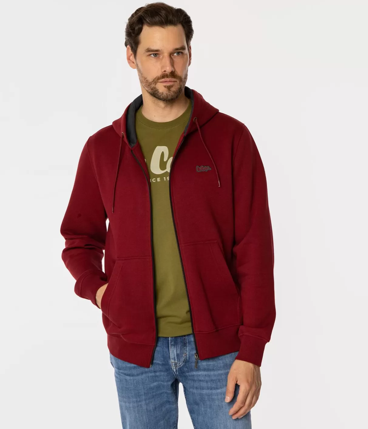 Rozpinana bluza męska z kapturem ZELDON 4305 DARK RED-Lee Cooper Cheap