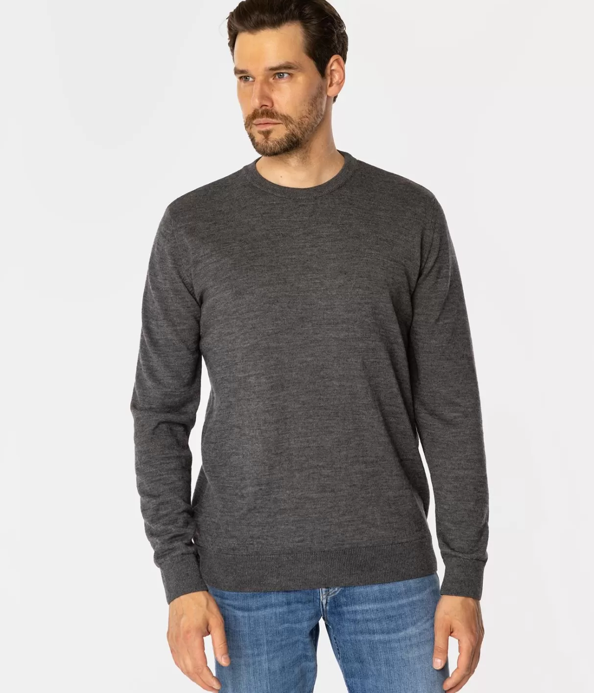 Sweter męski regular z wełną merino LOKI MERA GREY MELANGE-Lee Cooper Clearance