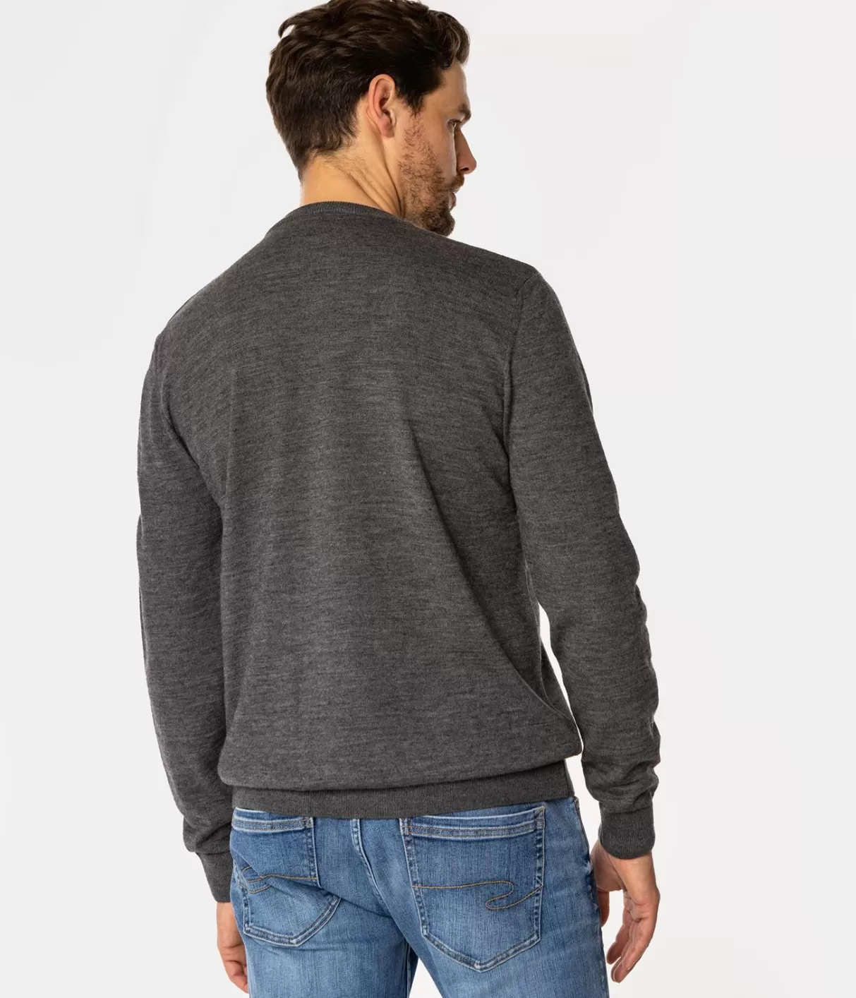 Sweter męski regular z wełną merino LOKI MERA GREY MELANGE-Lee Cooper Clearance