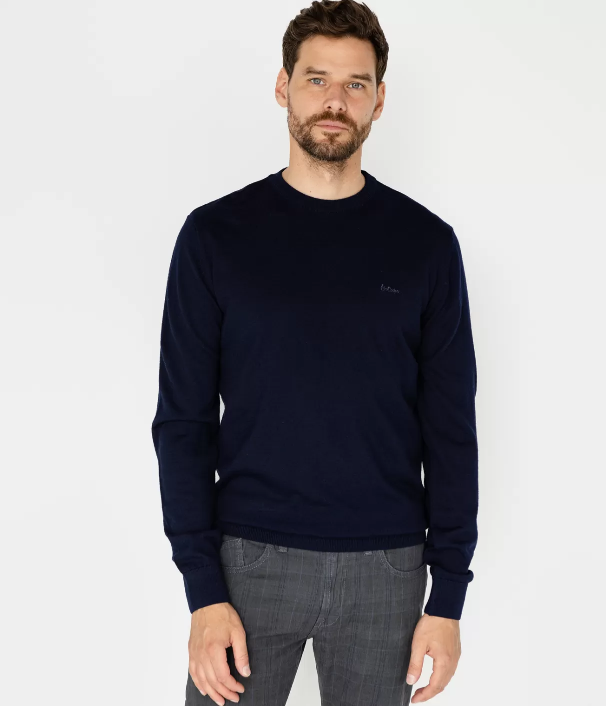 Sweter męski regular z wełną merino LOKI MERA NAVY-Lee Cooper Sale