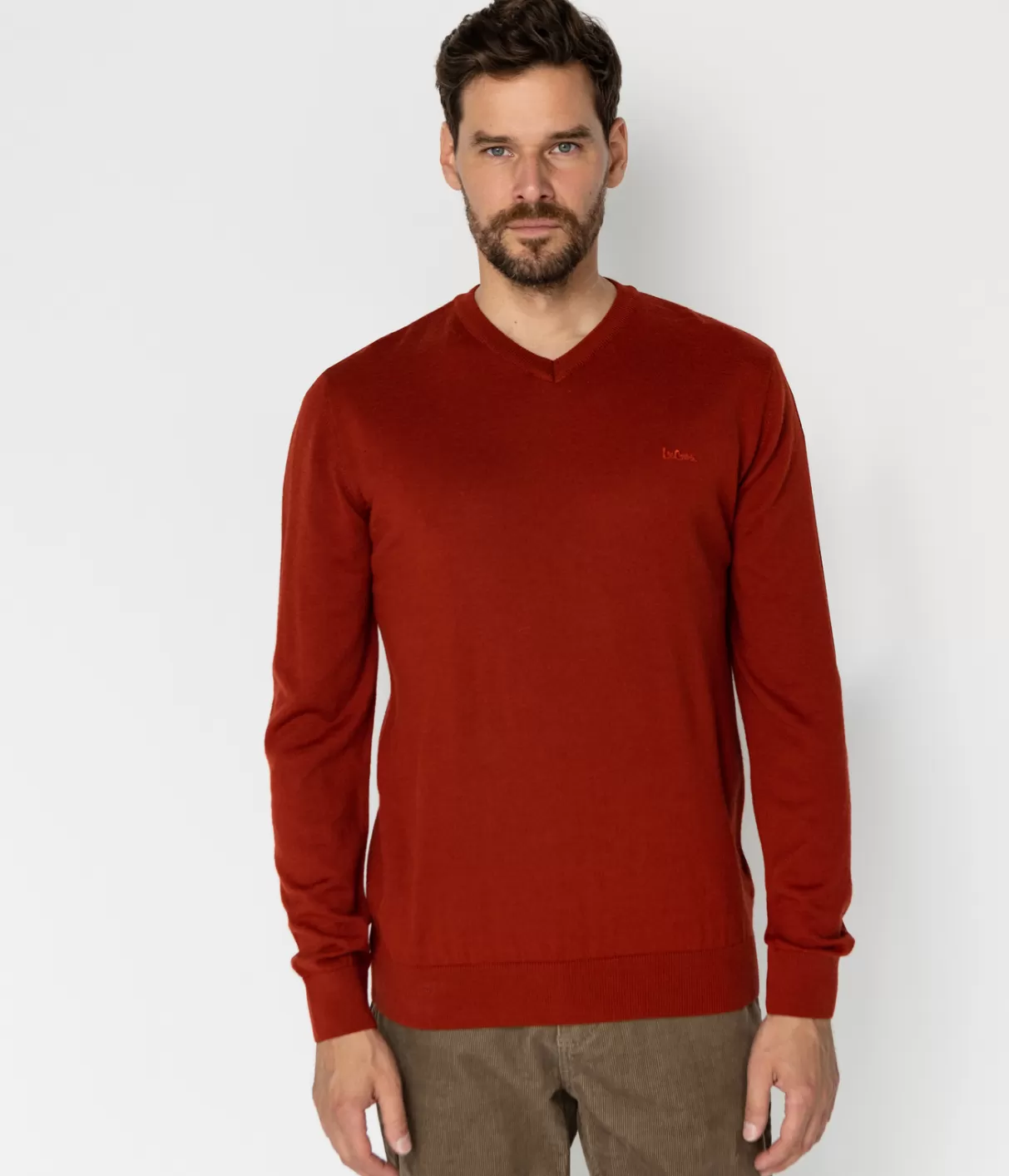 Sweter męski regular z wełną merino RIVER MERA RED OCHRE-Lee Cooper Clearance