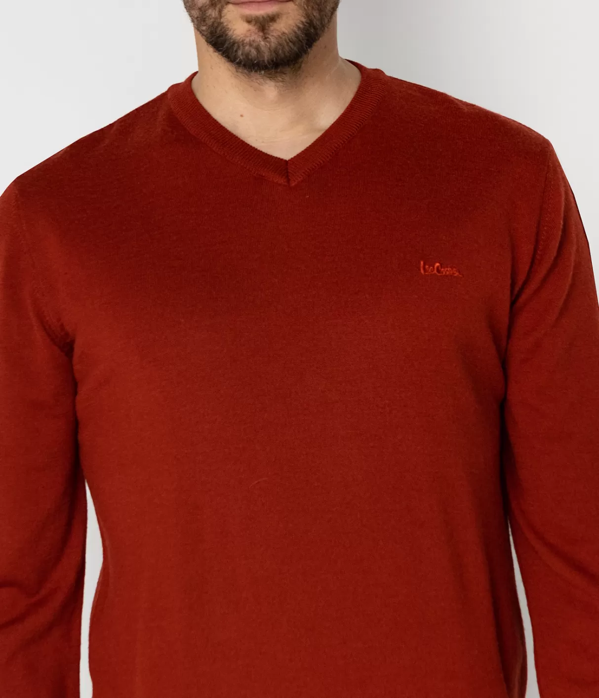 Sweter męski regular z wełną merino RIVER MERA RED OCHRE-Lee Cooper Clearance