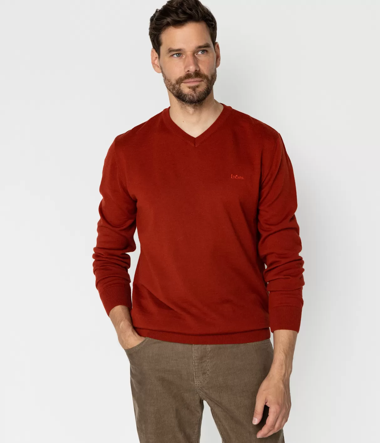 Sweter męski regular z wełną merino RIVER MERA RED OCHRE-Lee Cooper Clearance