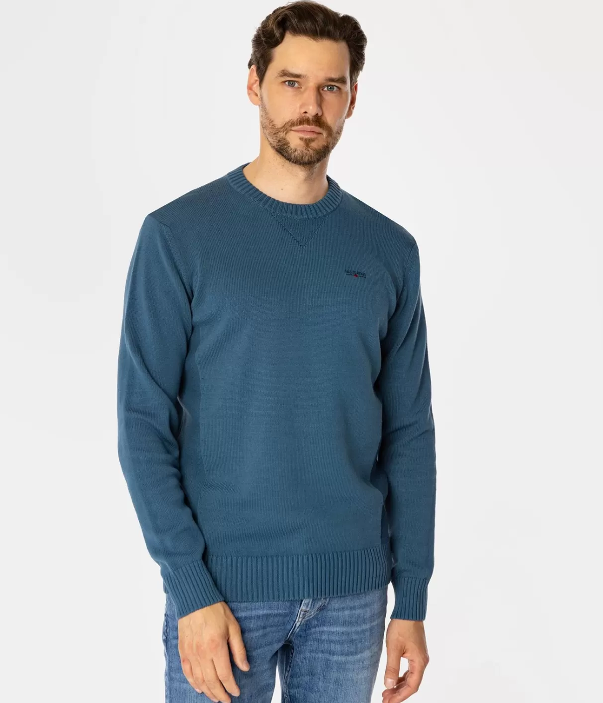Sweter męski z bawełny organicznej BILL ORGANIC INDIAN TEAL-Lee Cooper Store