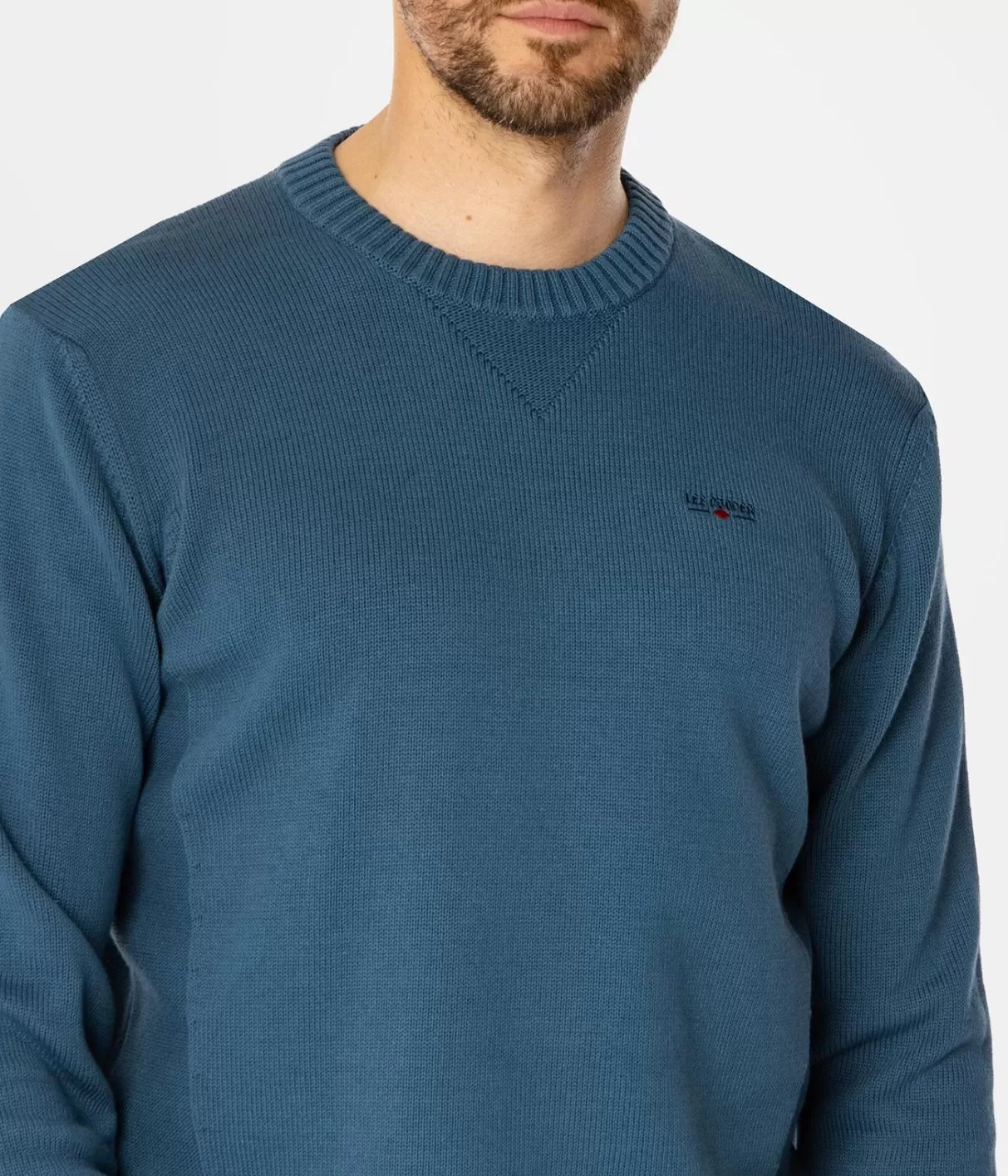 Sweter męski z bawełny organicznej BILL ORGANIC INDIAN TEAL-Lee Cooper Store