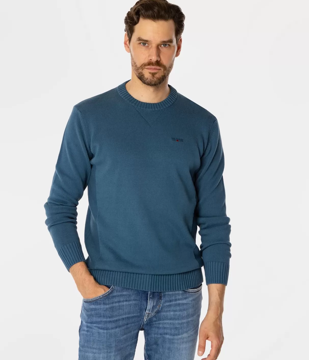 Sweter męski z bawełny organicznej BILL ORGANIC INDIAN TEAL-Lee Cooper Store
