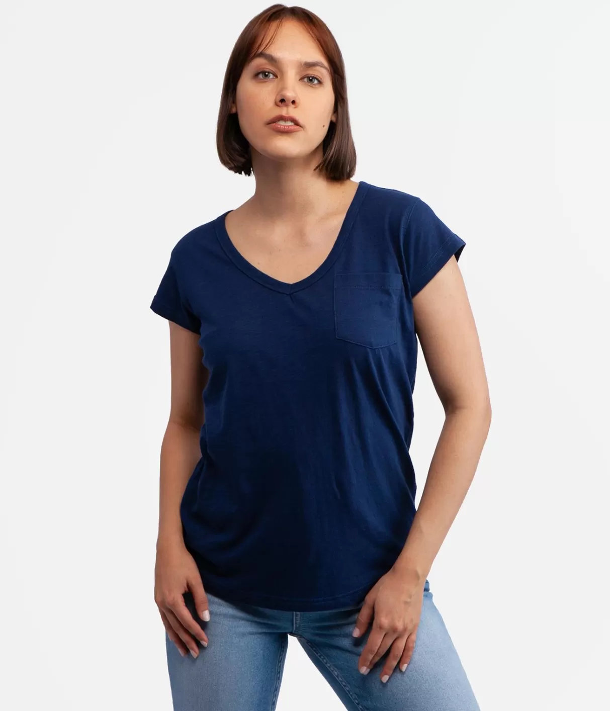 T-shirt z kieszenią i dekoltem w serek OLIVIA 4045 MEDIEVAL BLUE-Lee Cooper Flash Sale