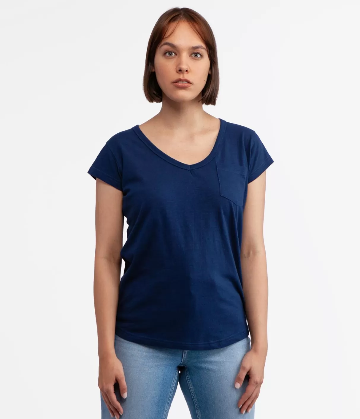 T-shirt z kieszenią i dekoltem w serek OLIVIA 4045 MEDIEVAL BLUE-Lee Cooper Flash Sale