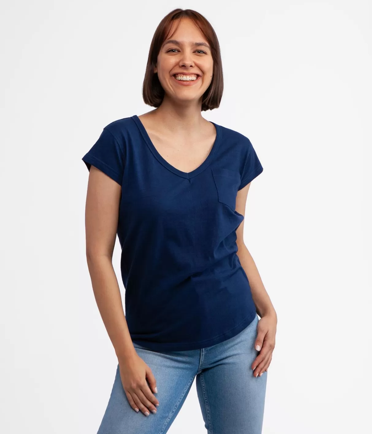 T-shirt z kieszenią i dekoltem w serek OLIVIA 4045 MEDIEVAL BLUE-Lee Cooper Flash Sale