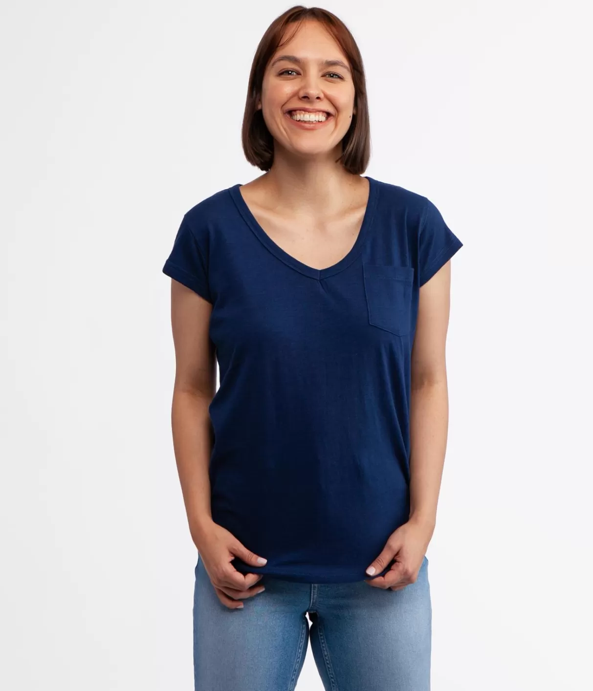 T-shirt z kieszenią i dekoltem w serek OLIVIA 4045 MEDIEVAL BLUE-Lee Cooper Flash Sale