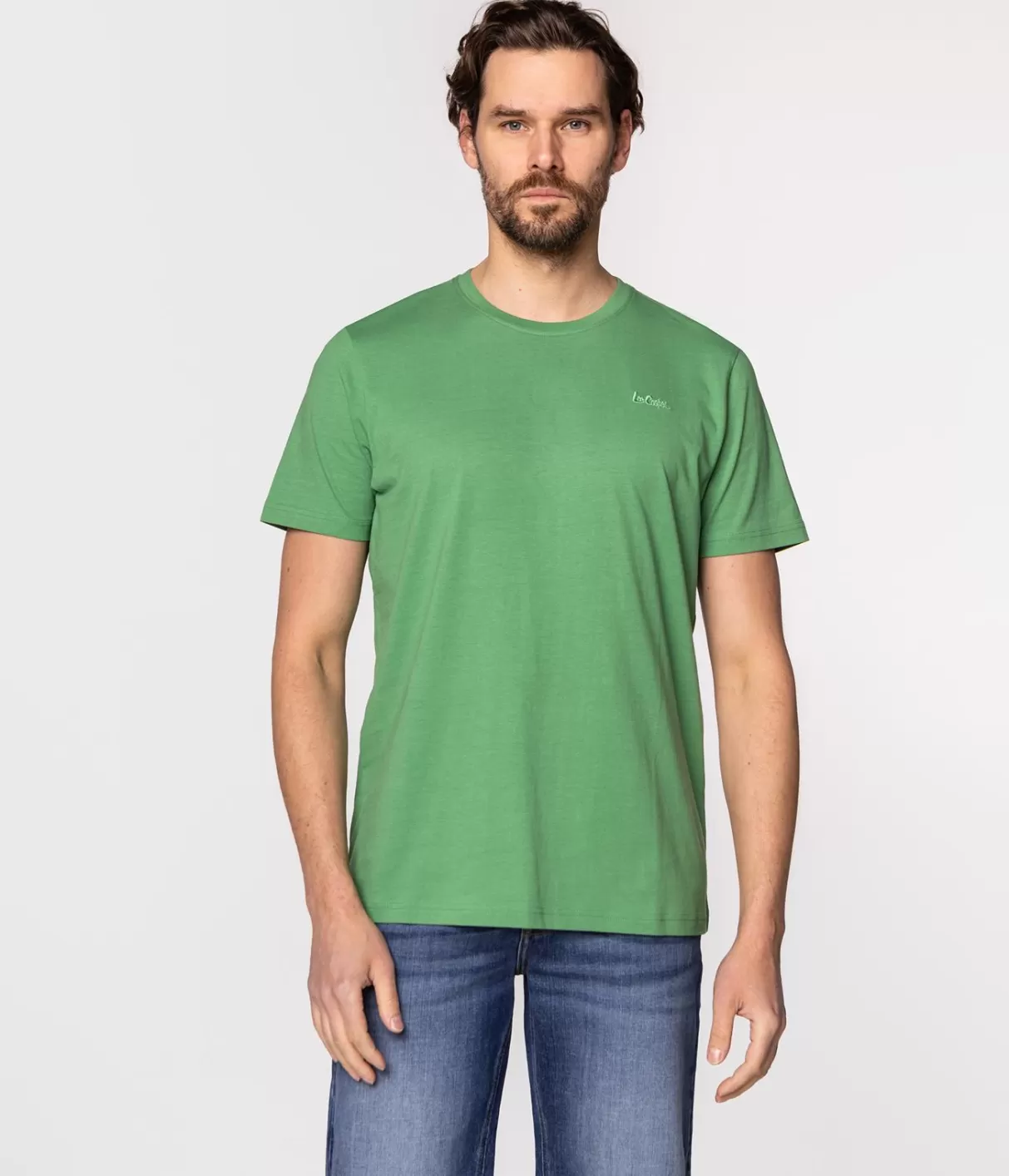 T-shirt z małym haftowanym logo OBUTCH 0875 MEDIUM GREEN-Lee Cooper Best